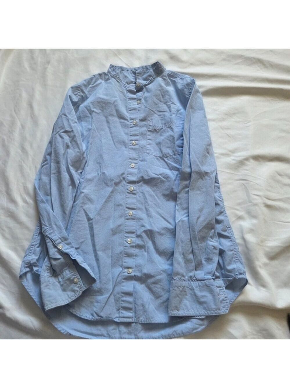 Gap Boyfriend Fit Blue Pinstripe Band Collar Shirt XS